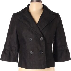 Loft Double Breasted Black 3/4 Sleeve Denim Jacket Size 6